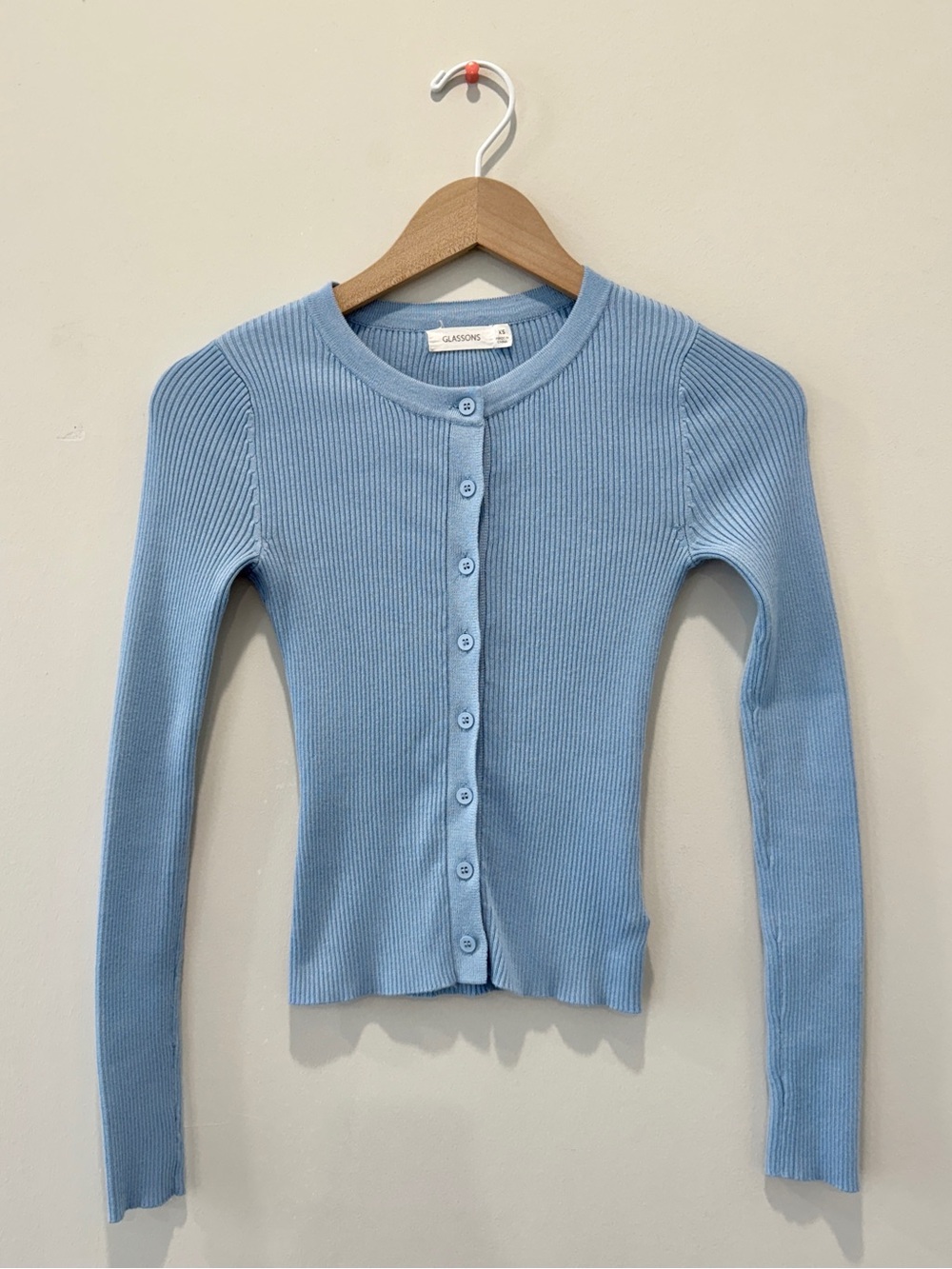 Glassons Light Blue Ribbed Button-Front Women's Sweater Cardigan